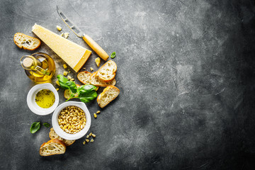 Ingredients for pesto and chiabatta bread