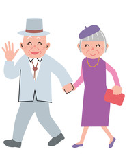 Walking old man and woman