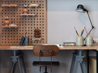 modern wooden study desk in kid's bedroom