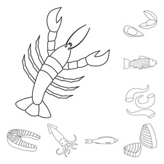 Isolated object of food and sea logo. Set of food and healthy vector icon for stock.