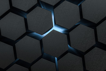 3d rendering, dark hexagonal background, sci-fi background