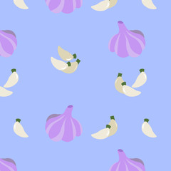Vegetable pattern. Garlic on a light background. Design for flyer, label, wallpaper, fabric.