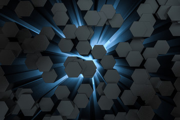 Obraz premium 3d rendering, dark hexagonal background, sci-fi background