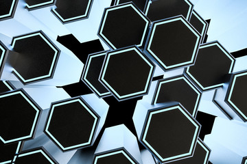 Obraz premium 3d rendering, dark hexagonal background, sci-fi background