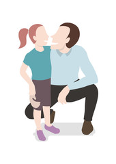 Father and daughter hugging and smiling at each other. Isolated flat style vector illustration.