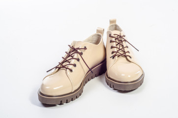 Women's flat photo black shoes isolated on white background