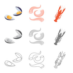 Isolated object of fresh  and restaurant sign. Collection of fresh  and marine   stock vector illustration.