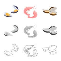 Vector illustration of fresh  and restaurant icon. Collection of fresh  and marine   vector icon for stock.