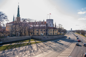 Riga city castle and 11.November street during summer