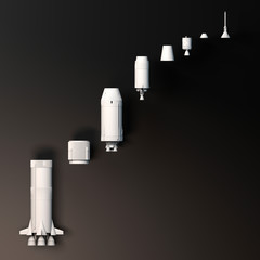 Space mission, conquest of space. Saturn V. Rocket to the moon. The fiftieth anniversary of the moon landing. Apollo mission 11. Section of the rocket. 3d rendering © Naeblys