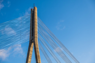 Riga,Latvia-April 12 2019: Vansu bridge in Riga,Latvia with blue sky