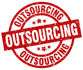 outsourcing round red grunge stamp