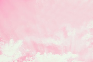 Light delicate pink sky background. Beautiful romantic sky with white clouds