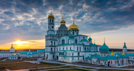 Fototapeta na wymiar Resurrection Cathedral of New Jerusalem Monastery at sunset, Russia