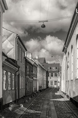 Fototapeta na wymiar Helsingor Narrow Street in Black and White