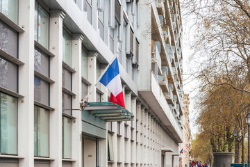 Fototapeta na wymiar PARIS, FRANCE - MARCH 31, 2019: French flag, Paris, France