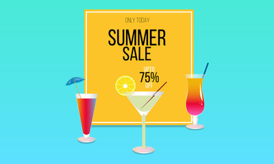 Hot Summer Sale banner. Summer sale background layout for banners. voucher discount.Vector illustration template. - Vector
