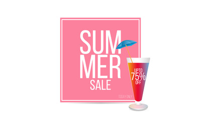 Summer Sale promo banner. cocktail, Vector illustration with special discount offer. - Vector