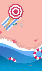 Summer sale concept banner. Tropical beach in paper art style. Top view paper cut illustration. Summer holiday vacation poster template - Vector