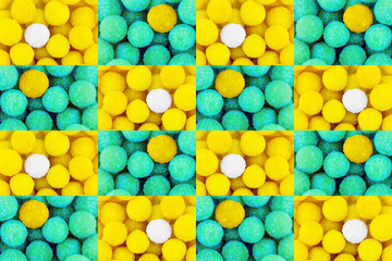 colorful festive pattern background set of yellow candy pattern with white contrast center green...