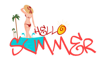 Summer Season vector illustration, sale offer discount header with summer elements and stylish text - Vector