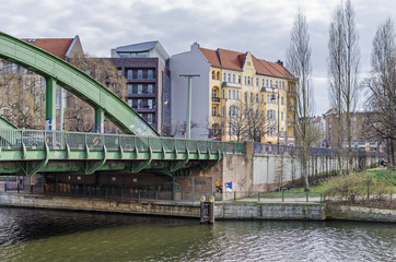Banks of the River Spree Charlottenburgerufer with the bridge Schlossbruecke and the street...