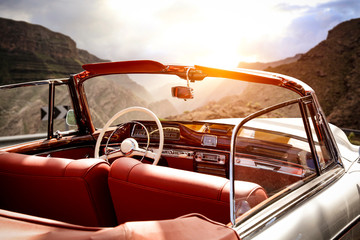 Summer car on road and free space for your decoration. 