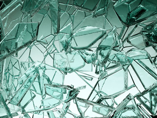 Pieces of transparent glass broken or cracked