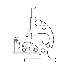 Microscope, electric car, charging station.