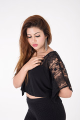 Young pretty girl in black dress