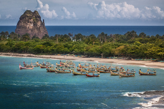 Fishing Boats anchored at the Beach, Papuma, East Java, Indonesia