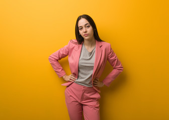 Young modern business woman scolding someone very angry