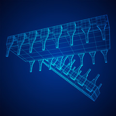 Microchip quantum processor, micro-processor with board electronic CPU wireframe low poly mesh vector illustration