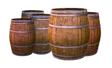 Fototapeta premium old oak barrels alcohol aging whiskey impregnated with wine giving a unique taste traditional production of the winemaker