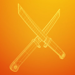 Blade tactical combat hunting survival bowie knife. Model wireframe low poly mesh vector illustration