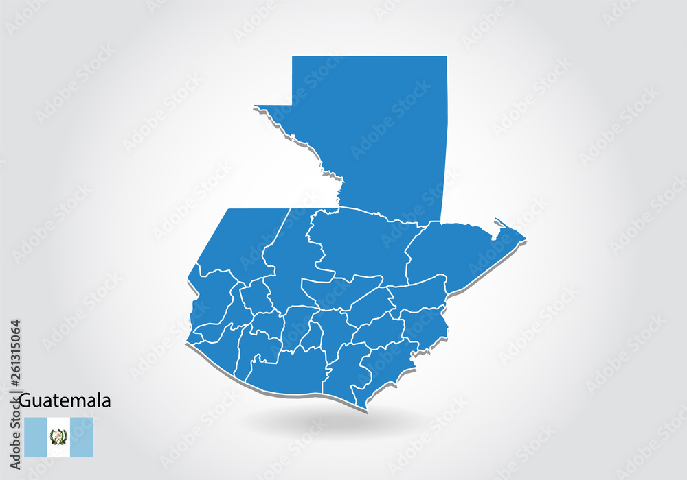 Aufkleber guatemala map design with 3d style. blue guatemala map and national flag. simple vector map with con