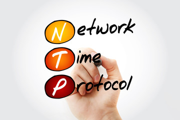 Hand writing NTP - Network Time Protocol with marker, acronym business concept