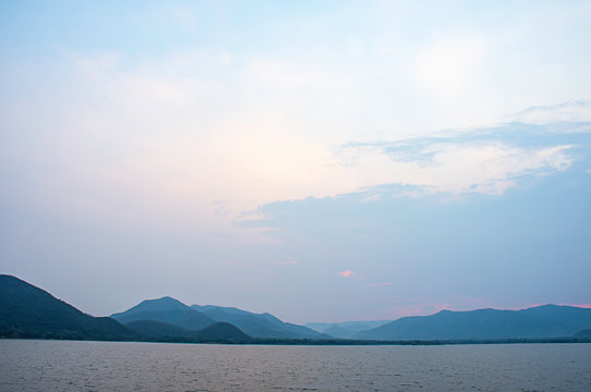 The beauty of the sky and the water at Khong Bung Dam ,Prachuap khiri Khani in Thailand.
