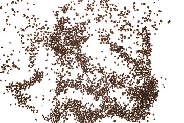 black granulated tea on a white background, isolate