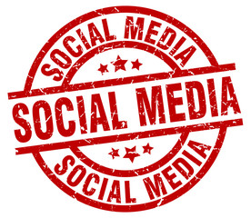 social media round red grunge stamp
