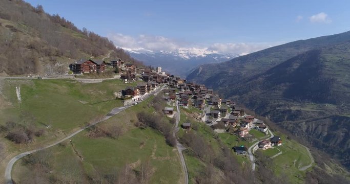 H&eacute;r&eacute;mence long approach in morning - Aerial 4K