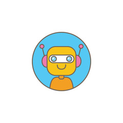 cute chatbot character or intelligent assistant with speech bubble isolated on white background. Vector Funny robot assistant, chatter bot, helper chatbot logo or label