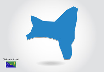 christmas Island map design with 3D style. Blue christmas Island map and National flag. Simple vector map with contour, shape, outline, on white.