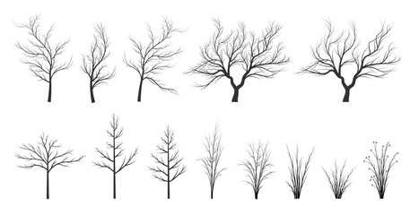 set of silhouettes of trees