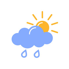 Sun with cloud and rain icon isolated on white background. Flat and outline style vector illustration.