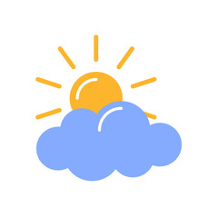 Sun with cloud icon isolated on white background. Flat and outline style vector illustration.