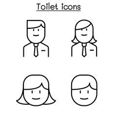 Office toilet, restroom, bathroom symbol set in thin line style