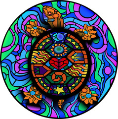 Colorful Mesoamerican Turtle for UV tattoo design