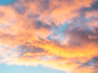 Naklejka na ściany i meble Image of red sunset clouds. background. flat lay