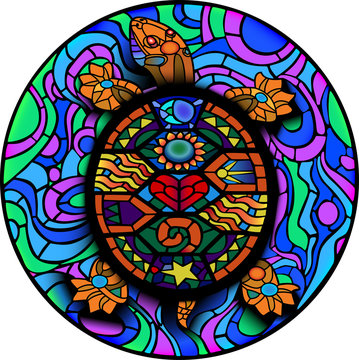 Colorful Mesoamerican Turtle for UV tattoo design